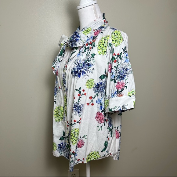 LOFT Floral Tie-Neck Blouse, Size Large - Vibrant Spring Print - Picture 4 of 7
